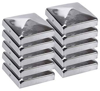 h2i Tappi per pali | acciaio inossidabile | 101 x 101 mm | 10 pezzi | Tappo di copertura angolare per pali in legno da giardino e pali di recinzione a forma di piramide | Protezione dalle intemperie