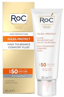 RoC - Soleil-Protect High Tolerance Comfort Fluid SPF 50 - Hydratant pour le Visage - Crème Solaire Hypoallergéniques - Peau Sensible - 50 ml