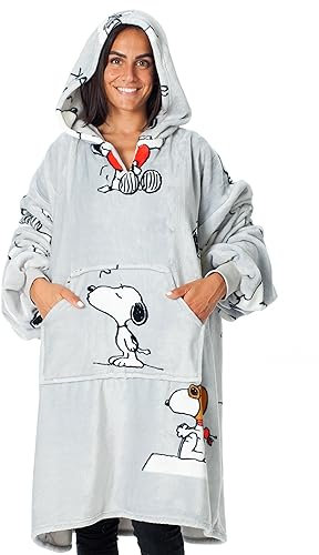 Kanguru Snoopy Hoodie Blanket – Oversized Wearable Blanket with Sleeves Soft Fluffy Sweatshirt, Snoopy Gift for Adults & Teens 95 x 95 cm (37 x 37 in)