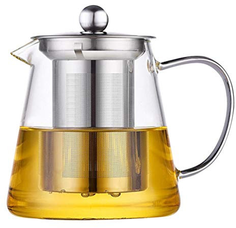 Glass Teapot with Infuser 550ml Clear Glass Tea Kettle with Stainless Steel Strainer Loose Leaf Warmer Iced Tea Maker Brewer