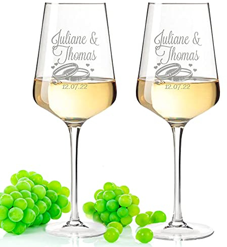 GRAVURZEILE Leonardo Puccini Weingläser mit Gravur - Wedding Design - Personalisiert mit Namen & Datum - Geschenk zur Hochzeit, Verlobung & Jahrestag - Geschenke für das Brautpaar zur Hochzeitsfeier