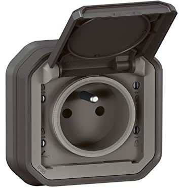LEGRAND - Wasserdichte Steckdose IP55 mit Erde Plexo – Steckdose 2P + T 16 A komplett mit Klappe – für Unterputzmontage mit Krallen – hergestellt in Frankreich – Anthrazit