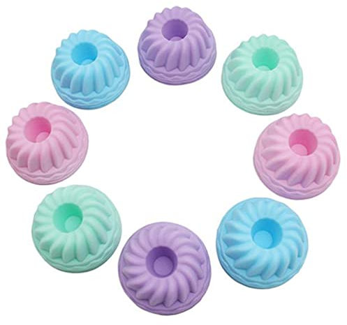 Fayemint 12 Piezas Molde Concéntrico, Moldes de Silicona para Magdalenas, Juego de Moldes Reutilizables para Magdalenas, para Pasteles, Postres, Chocolate, Pudding, Gelatina,4 Colores