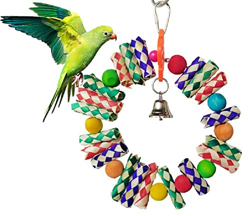 Litewoo Bird Chew Toy Parrot Swing Color Wood Chip Woven Finger Cots Bird Toy Bird Cage Accessories for Parrot Budgie Parakeet Cockatiel Conure Lovebird Caique Lorikeet Finch Canary Cockatoo