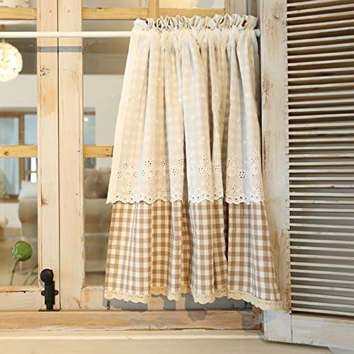 izielad Tenda da finestra con motivo scozzese a quadri di bufalo, mantovana ricamata per cucina, soggiorno, bagno, 115 x 65 cm (larghezza x altezza)