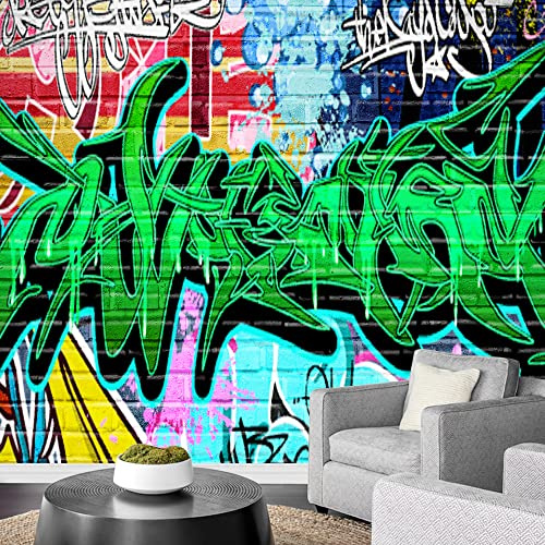 wall26 Removable Wall Sticker/Wall Mural Neon Green Stylish Hip Hop Spray Paint Graffiti & Street Art Cityscape Digital Art Realism Urban Edgy for Living Room, Bedroom, Office - 100x144 inches