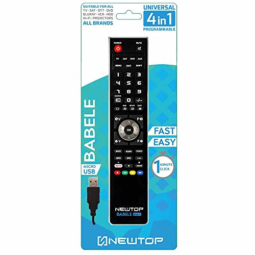N NEWTOP Telecomando Babele 4in1 Universale per Televisori TV SAT Lettori DVD AUX VCR HDD Hi-Fi Proiettore Programmabile Tutti da PC USB Continuo Aggiornamento 44 Pulsanti