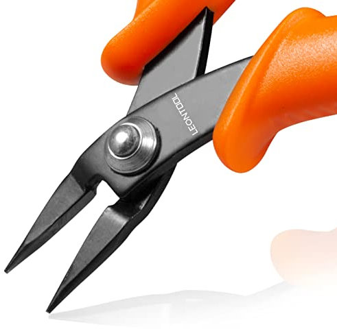 LEONTOOL Mini Long Nose Pliers Tweezer Nose Pliers Specialty Pointed Nose 1mm Diameter Tip 4-Inch Precision Needle Nose Pliers Flat Smooth Jaw Jewellery Making Tool