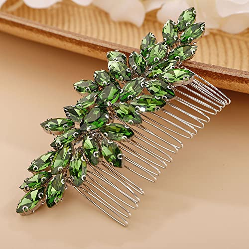 Chargances Kristall-Braut-Haarkamm, Grün, Hochzeit, Strass, Seitenkamm, modische Haarspange, handgefertigt, Haarschmuck für Braut, Hochzeit, Abschlussball, Blumenmädchen, Kopfschmuck (grün)