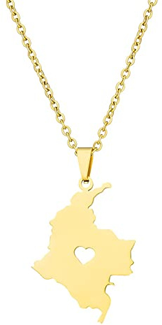 Stylish-Art Colombie Carte Pendentif Colliers - Motif Ethnique Drapeau Région Colombie Cartes Clavicule Chaîne Colliers Charme Hip Hop Patriotisme Bijoux pour Femmes Hommes Pull
