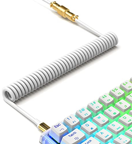 XINMENG X MAMBASNAKE C02 Coiled Keyboard Cable with 8KHz Return Rate-White | Type-C to USB-A HyperSpeed Line for Gaming Keyboard, TPU Extendable Custom USB-C Cable with 4-Pin Metal Aviation for PC/Phone