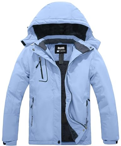 Skieer Women's Mountain Ski Jacket Hooded Fleece Lined Winter Coat with Removable Hood(Pale Blue,Small)