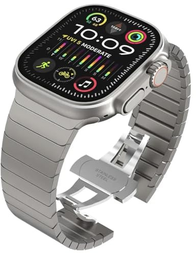 The 5 Shop rostfritt stål titan länkarmband kompatibelt med Apple Watch Ultra 49 mm 45 mm 41 mm 40 mm, svart, silver, herrarmband för iWatch Watch Series 9 8 7 SE 6 5, 42/44/45/46/49mm