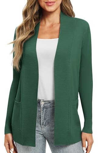 EXCHIC Donna Casuale Manica Lunga Lavorare a Maglia Cardigan Leggero Comodo Fronte Aperto Maglioni Lunghi con Tasche