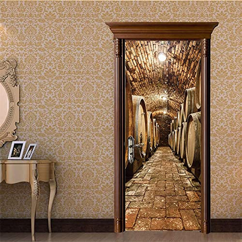 3D Türtapete Türposter Türbilder Weinkeller Keller Weinfässer 95 X 215 Cm Selbstklebend Wasserdicht Abnehmbare Türfolie Für Kind Schlafzimmer Wohnzimmer Türaufkleber Aufkleber Kunst Dekoration