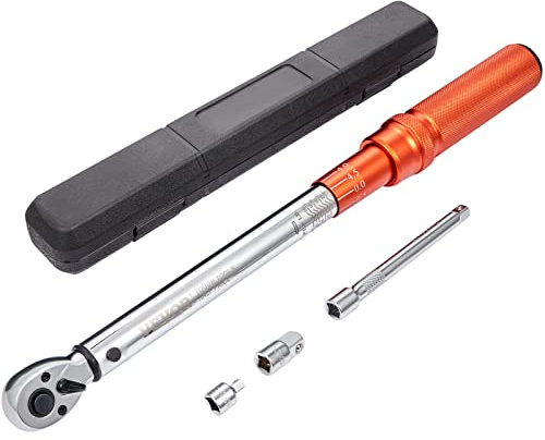 VEVOR Llave Dinamométrica 3/8 Llave Dinamométrica Mecánica 14-110 Nm Precisión ±3% Llave de Carraca Ajustable 72 Dientes Contrafuerte con 2 Adaptadores y Extensión 152,4 mm Kit Mantenimiento de Coche