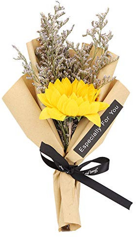 JYCRA 10 Zoll Schöner Sonnenblumenstrauß, Boho-Trockenblumenstrauß, Echte Pflanzen für Hochzeit, Geburtstag, DIY-Foto-Requisiten(Gelb)