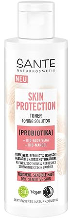 SANTE Naturkosmetik Skin Protection Tóner con probióticos, aloe vera orgánico y almendra orgánica, tónico facial nutritivo, cuidado facial vegano para una piel fresca y radiante, 125 ml