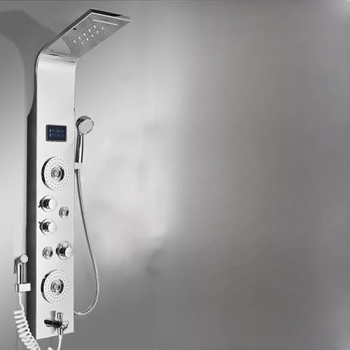 UNLOU Black Nickel LED Shower Panel Six Functions Shower Column Rain Waterfall Shower Massage Spa Jets Tub Shower With Bidet Bath Taps,Nickel 8006