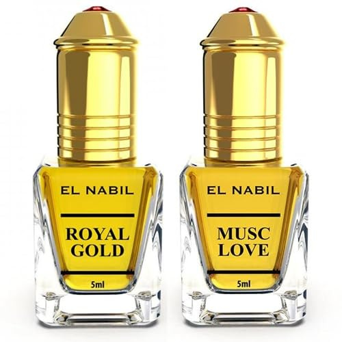 El-Nabil EL NABIL Royal Gold 5 ml et Musc Love 5 ml Ensemble de Parfums - Huile de Parfum Misk Musk Moschus pour Hommes et Femmes