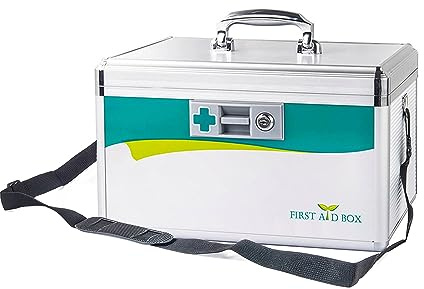 TUKA-i-AKUT 2X 17L Alu Medizinkoffer Abschließbar, Portable Erste-Hilfe Koffer mit Tragegriff Tragegurt, Kindersicher Aluminiumlegierung Arzneimittel Medikamentenkoffer 36x22x22cm, TKD6400-L