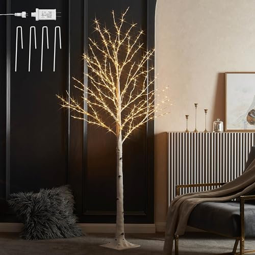 Hairui Weißer Birkenbaum, 1,8 m, 330 LEDs, für Weihnachten