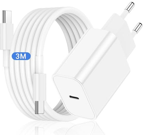 iPhone 17 16 15 Ladegerät und Ladekabel 3M, 20W USB C Schnellladegerät mit Typ C Schnellladekabel, USB C Kabel mit Adapter Stecker für Apple iPhone 17 Pro Max/17 Air/16e/16 Plus/15 Pro/iPad Air/Mini