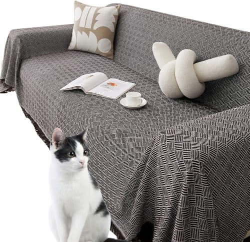 Waffelüberwurf für Sofas, groß, 3- oder 2-/4-Sitzer, L-Form, gewebt, grau, Ecksofa-Überwurf, Decke mit Quasten, wendbar, große Überwürfe für Sofas, Couch, Liebessitz, Doppelbett und Sessel,