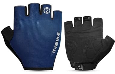 INBIKE Cycling Gloves for Men Women, Breathable Road Bike Gloves with Shock-Absorbing Pads, Anti-Slip Fingerless Design - Navy Blue, Large