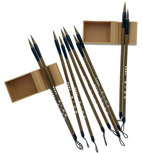 Xihaha 10 x Chinese Calligraphy Brush (Small) and 2 x Ink tray brush holder (Pack of 12)