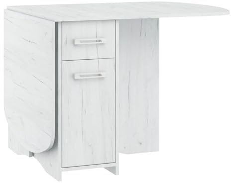 Homlando Ausziehtisch HOMI Mini 10 160x80x75 cm - Klapptisch - Küchentisch - Esstisch Oval Tisch mit Schrank und Schubladen (Craft Weiß)