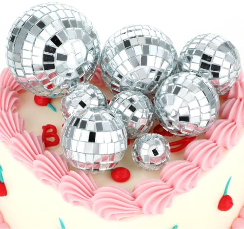 Grevosea 12 Pcs Disco Ball Cake Toppers - 5 Sizes, Table Centerpiece Decor for 70s Disco Themed Dance Party Supplies