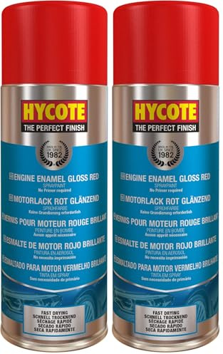 Hycote Vernice Spray Rosso Motore 400 ml, Smalto Lucido, Asciugatura Rapida, Alta Copertura, Resistente, per Motore, Pinze Freno e Parti Auto (Confezione da 2)