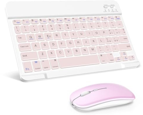SOPPY Tastiera e Mouse Bluetooth Portatili, Mini Tastiera Ricaricabile Wireless per iPad/Samsung Tab/Lenovo Tab/iOS/Android/Windows, Layout Italiano (Rosa)