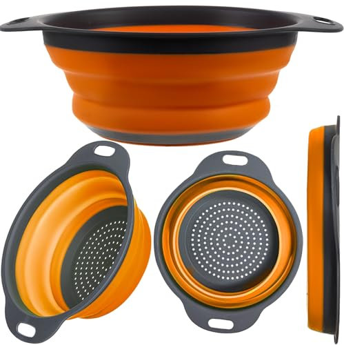 Passoire de cuisine pliable en silicone - Passe au lave-vaisselle - Passoire à pâtes pour fruits, légumes, gris-orange 23253