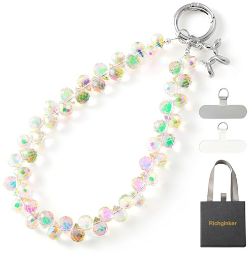 richginker Crystal Phone Wrist Strap Phone Charm Chain Keychain Beaded Cellphone Lanyard with Tether Tab Hands-Free Wristlet Bracelet Wrist Grip Strap for Women, D-Crystal AB