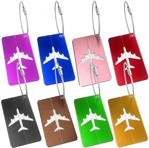 Gentpovth 8 Stück Kofferanhänger reich an Farbe, Aluminium Gepäckanhänger mit Edelstahldrahtschlaufe und Wasserdichtem PVC Namensschild Adressschild, schnellen Auffinden von Reisetaschen für Gepäck