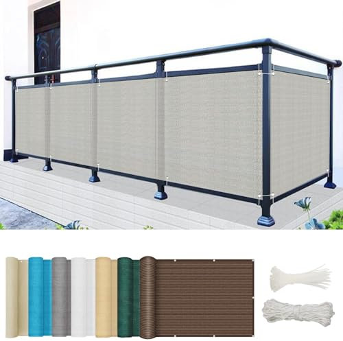 GAIFNAG Balkon Sichtschutz Balkonumspannungen 60 x 600 cm Balkonsichtschutz mit Ösen, Kunststoff Balkonverkleidung HDPE Gewebe, Uv-Schutz, Wetterfest für Balkon Garten im Freien, Grau