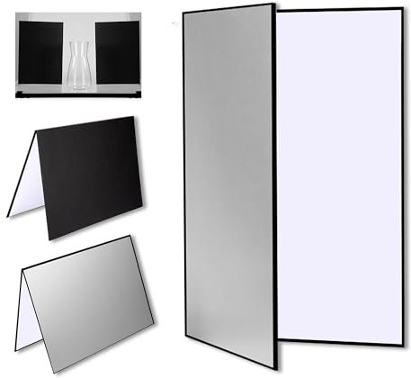 FloraVigo Feuille réflecteur 3 en 1 A4 - 42 x 30 cm - Fond pliable pour aliments, bijoux, nature morte (blanc/argent/noir)