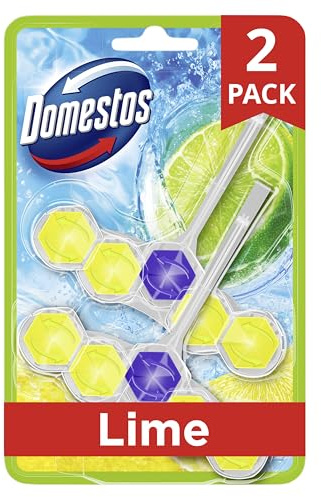 Domestos Power 5 Lime Toilet Rim Blocks toilet freshener with a long-lasting fragrance clean and freshen for up to 300 flushes 2x 50 g