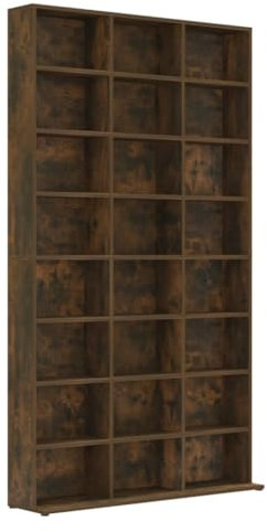 CD DVD Regal, Ständer Standregal mit 24 offenen Fächer, Medienregal, Aktenregal für Büro, Lagerschrank für Schlafzimmer Räuchereiche 102x23x177,5 cm Holzwerkstoff