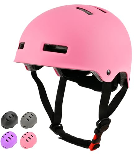 LOKJIJI Casco da bici regolabile per ragazzi ragazze giovani e adulti, Casco Protettivo per bambini per multisport skateboard monopattino bicicletta ciclismo pattinaggio (Rosa, S)