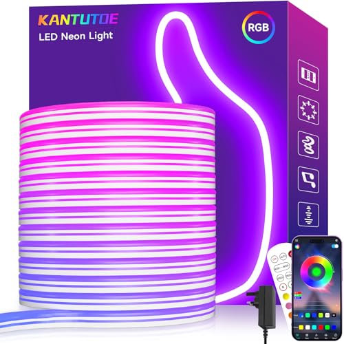 KANTUTOE LED Neon Rope Lights - 10m RGB LED Lights, Music Sync App/Remote Control, IP67 Waterproof for Bedroom, Indoor Outdoor Decor