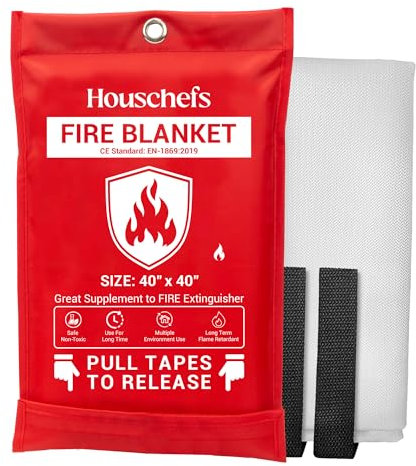 Houschefs Emergency Fire Blanket for Home and Kitchen - 1 Pack - Fire Suppression Blanket for Home Safety, 40” x 40” Fireproof Blanket for Grill, Camping, Fireplace, and Office Safety (Pack-01)
