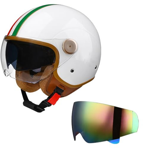DriveNova Jethelm mit Doppelvisier, Retro Helm Motorrad Halbhelme Roller Helm Fashionhelm für Herren und Damen, DOT/ECE-Zertifizierung Jet Helm mit Visier Halbschalenhelm Chopper Helm