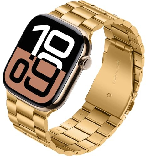 Tasikar Bracelet en métal compatible avec Apple Watch 46mm (série 11/10) 45mm 44mm 42mm Bracelet en acier inoxydable compatible avec Apple Watch Ultra 3 2 1 SE Séries 10 9 8 7 6 5 4 3, Or