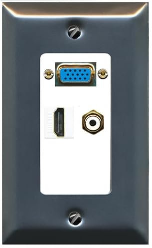 RiteAV Placa de pared de 1 puerto HDMI 1 RCA blanco hembra-hembra con conector SVGA [inoxidable/blanco]