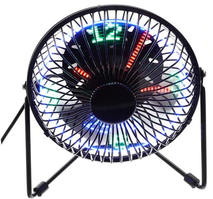 Genérico Admirador Personal Portátil Motorizado Temperatura Ventilador De Reloj Led Enfriamiento Mini Ventilador De Escritorio Usb Hogar Luz De Reloj Led Ventilador Usb Kiosko Frío Black