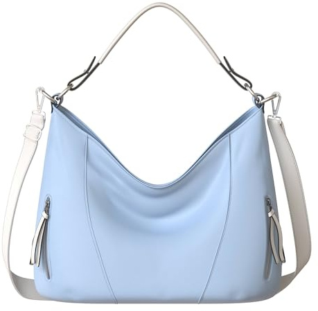 KMISSO Damen Shopper Hand Henkel Tasche Veganes Leder 30627 Light Blue