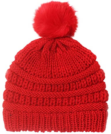 Generisch Babymütze Winter Kleinkind Baby Jungen Strickmütze Bommel Elastics Turban Winter Warme Mütze Frühchen Mütze Mädchen (Red, One Size)
